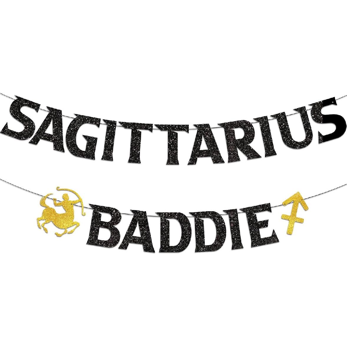 Sagittarius Baddie Banner for November December Birthday Party Decorations, Black Gold Zodiac Sagittarius Birthday Banner for Horoscope, Astrology