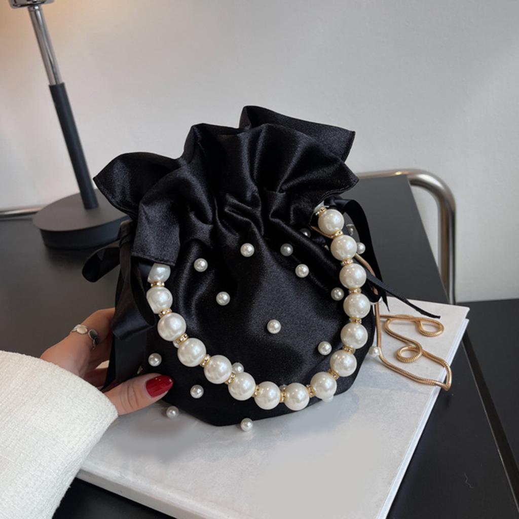 Fashion Luxury Handbags for Women Girls Small Pearl Imitation Bucket Bag Chain Shoulder Bag Shopping Tote Crossbody Bags