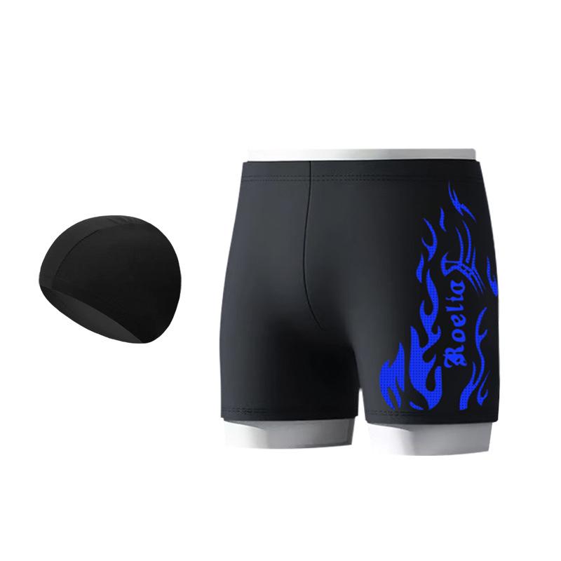 Nylon Flame Men's Swim Trunks & Goggles Set - Quick-Dry Square Leg Training Swimwear