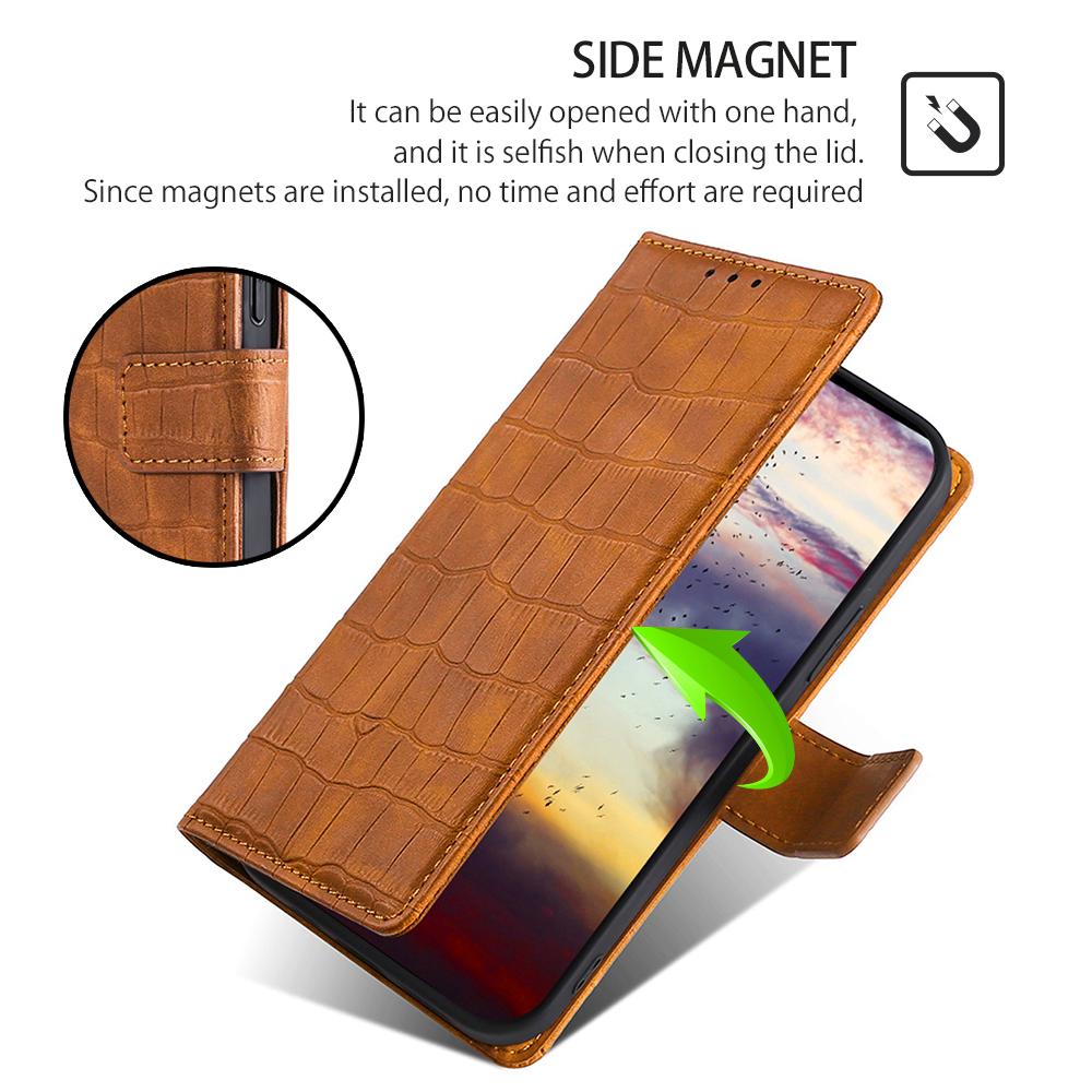 For Google Pixel 8a Phone Cover Crocodile Texture Skin-Touch Leather Case with Magnetic Clasp