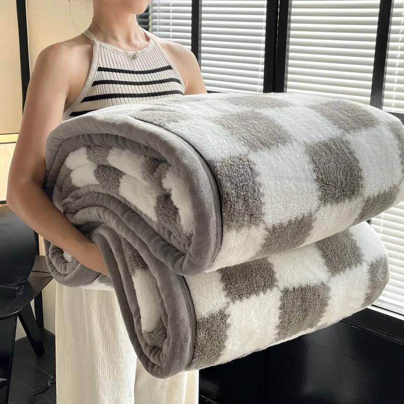 Plush Warm Winter Blanket A Grade Plaid Coral Fleece Soft Thick Bed Blankets for Sofa Single Double Couple Furry Bedspread