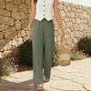 Women's Summer Casual Loose-Fit Flowy Linen Beach Pants With Pockets And Wide Legs