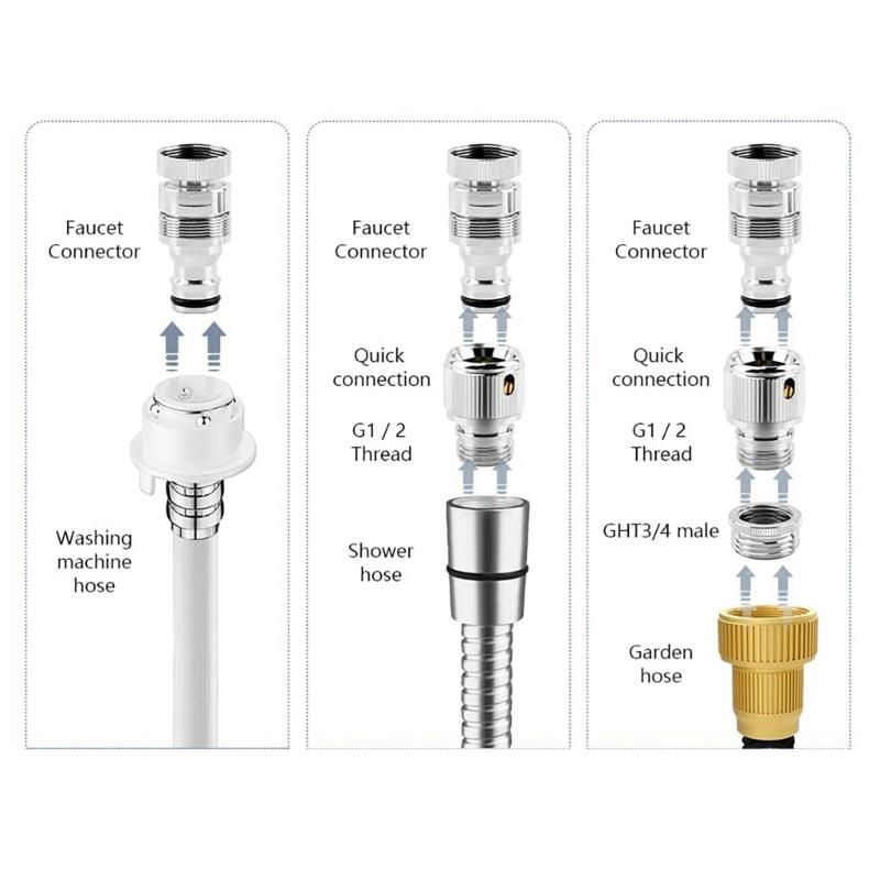 4Pcs Sink Faucet Adapter Set Quick Connector Dishwasher Washer Snap Coupling Adapter for Garden Hose and Shower Hose
