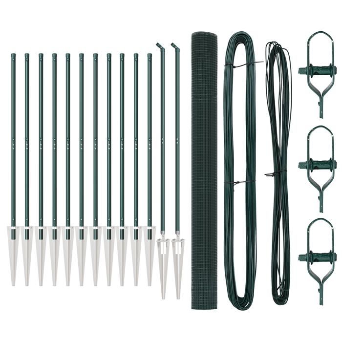 VidaXL Clôture en fil soudé avec 13 poteaux en pointe verte 1.5x25 m en acier 3352093