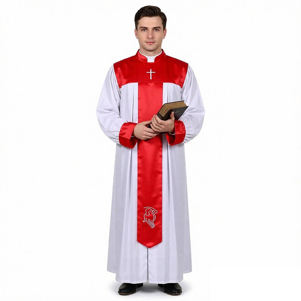 Halloween Priester Cosplay Kostüm Mönch Kirche Mittelalter Priester Robe Bedruckt Stehkragen Minister Klerus Bühnenauftritt Robe