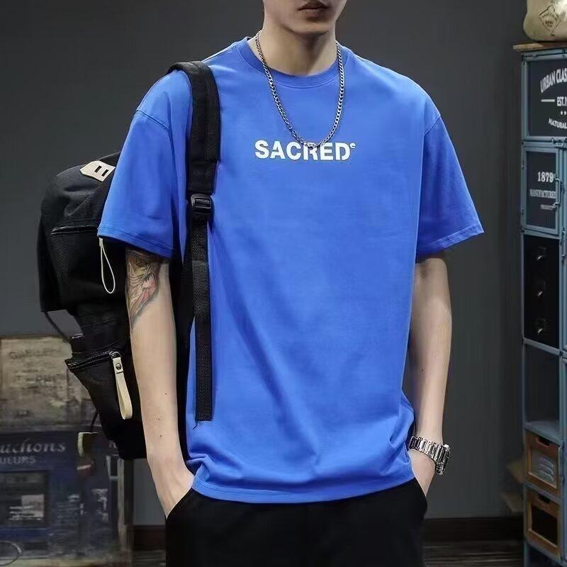 

Мужская модная футболка с круглым вырезом и короткими рукавами с принтом для лета, свободный повседневный топ 5XL темно-синий