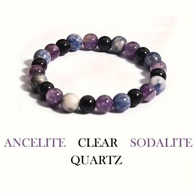 Natural Mixed Stone Beaded Bracelet with Amethyst, Sodalite & Black Onyx