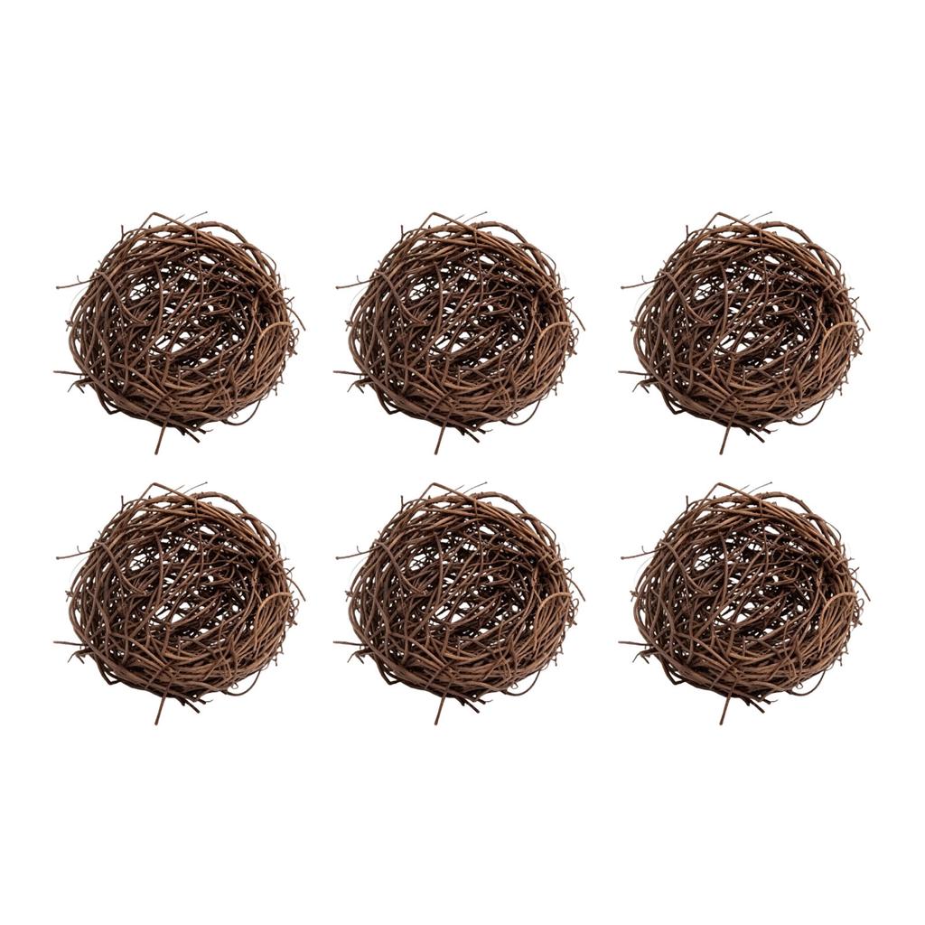 6Pcs Handwoven Bird Nests Artificial Natural Rattan Nests for Miniature Fairy Garden Decor XS 5x5x2cm 1.97x1.97x0.79in