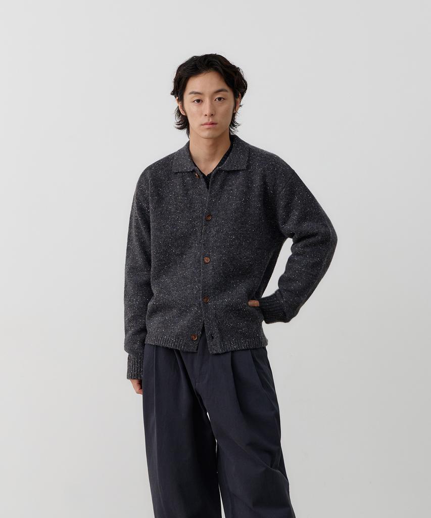 Knouun Nep Yarn Collar Cardigan (Charcoal)