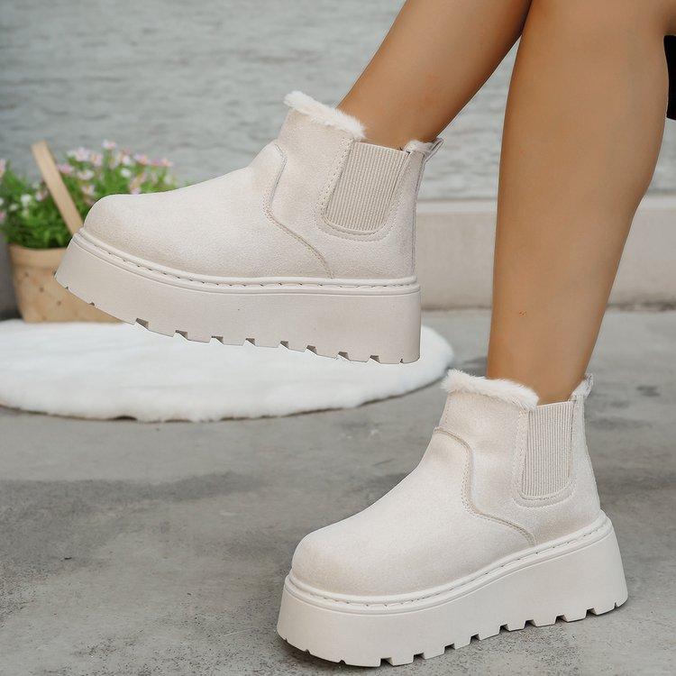 Fashion British Style Solid Color Platform Snow Boots Women Winter Soft Short Plush Warm Ankle Boots Woman Faux Suede Booties Female