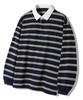 Trillion Striped Rugby Oversized Pique Polo Shirt [Navy]