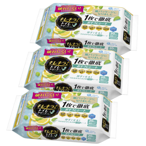 [.co.jp Exclusive] Elleair Kirekira! Toilet Cleaner Refill, Citrus Mint Scent, 60 Sheets (20 Sheets X 3 Packs), Thorough Cleaning In One Sheet [Bulk P