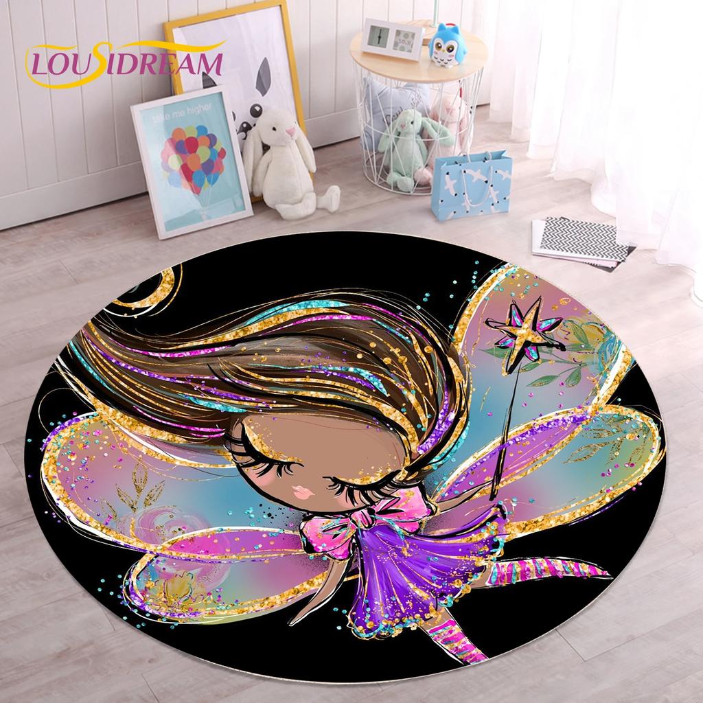 Cute Ballet Girl Ballerina Fairy Unicorn Cartoon Round Area Carpet Rug for Living Room Bedroom Kids Decor,Pet Area Rug Non-slip