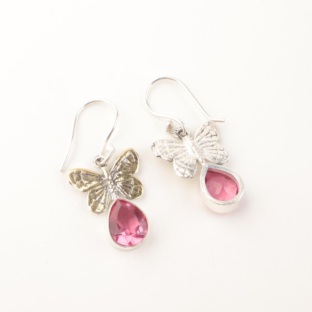 Pink Tourmaline Gemstone 925 Sterling Silver Handmade Jewelry Drop Earrings 1.3" EE-155-6