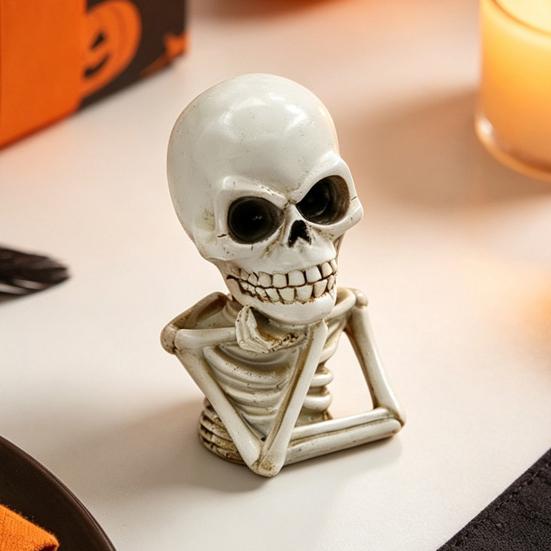 Festive Desktop Skull Figurines Skeleton Thinker Statue Halloween Decor, Funny Thinking Figurine, Dark Atmosphere Party Props Resin Sculpture for Home