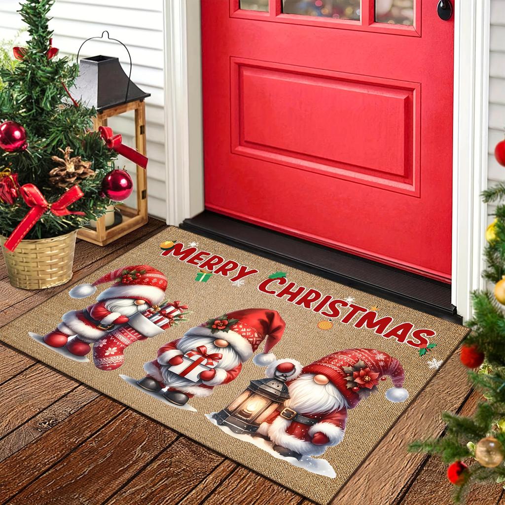 Merry Christmas Gnome Wreath Wooden Welcome Floor Mat Living Room Bedroom Home Decor Kitchen Entryway Balcony Door Dining Rug