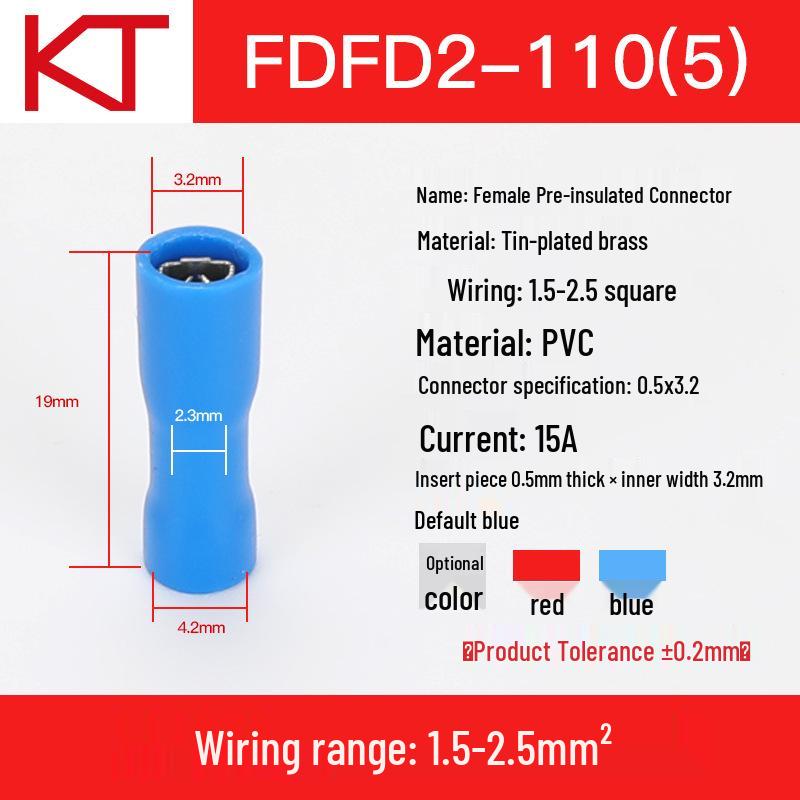 KT Keshitong FDFD2-110-187-250 Fully Insulated Female Crimp Connector Terminals (1000 Pcs)