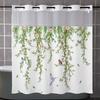 No Hook  Floral with Birds Shower Curtain With Snap-in Fabric Liner, Sheer Top Window, Waterproof Double Layer Bathtub Curtain