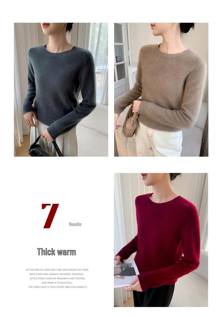 Women's Thickened Cashmere Wool Sweater - Round Neck, Flat Saddle Shoulder Knit Base Layer for Autumn & Winter