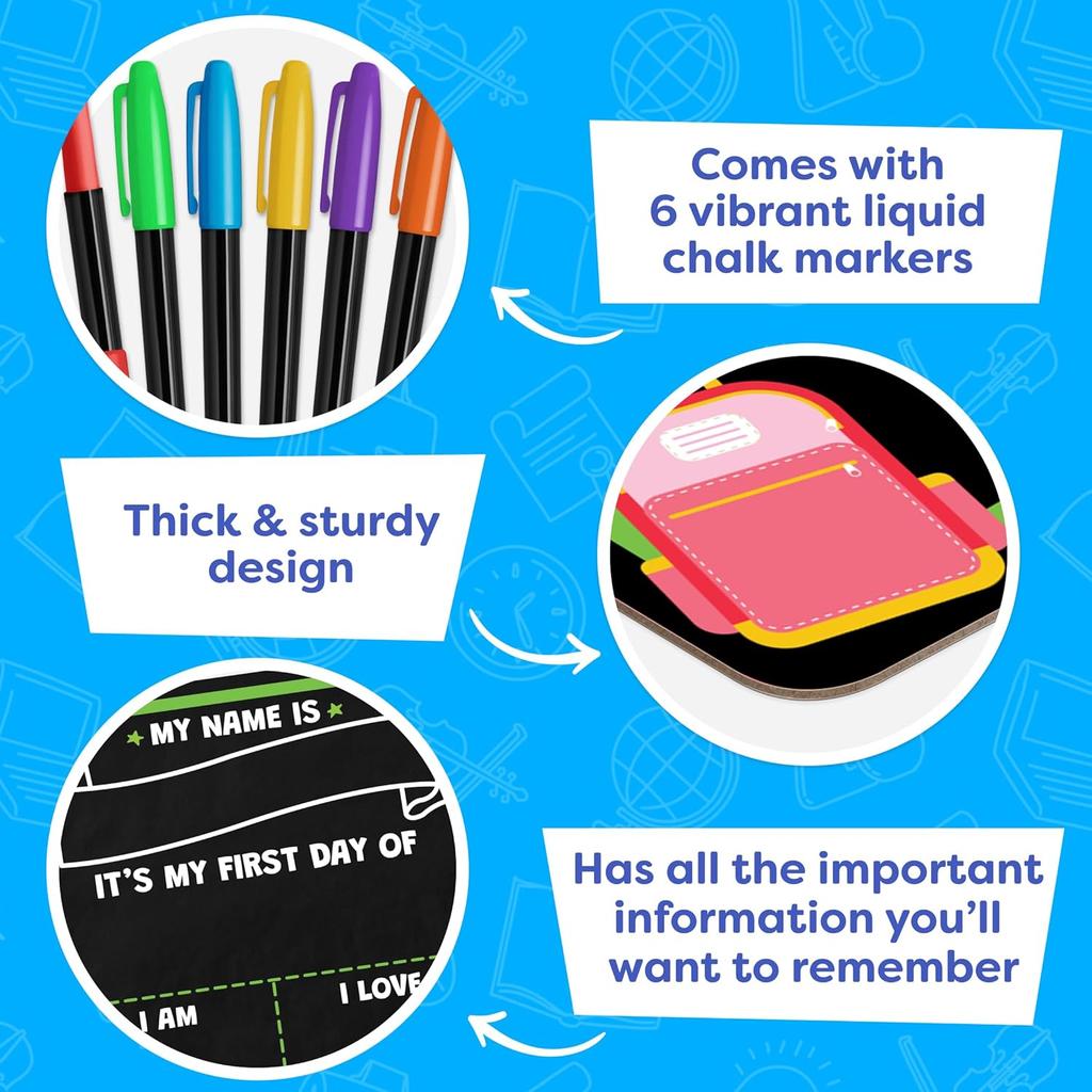 First Day of School Sign Board with Liquid Chalk Markers - 14”x11” Double-Sided & Reble - My First and Last Day - Back to School Supplies Board