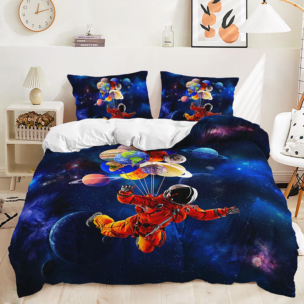 Quilt Cover Cartoon Planet Bed Cover Pillowcase Digital Printing Bedding Three-Piece Set