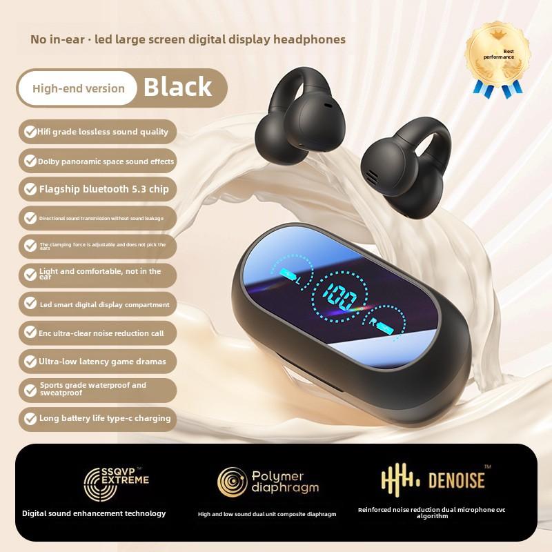 

Наушники-клипсы с костной проводимостью Bluetooth, без цифрового дисплея движения уха, с длительным сроком службы чёрный