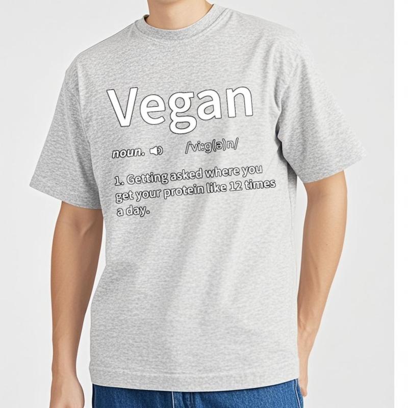 Solid Color Men Oneck T Shirt Casual Vegan Definition Protein Question Daily Humor TShirt Minimalist Men Teeshirt Mens Tshirt