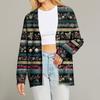 Women's Fashion Long Sleeve Print V-Neck Button Loose Cardigan Top