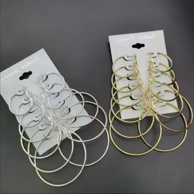 6Pairs Hoop Earrings Set Big Circle Earrings Jewelry For Women Girls Ear Clip Punk Style Earrings Fashion Jewelry Accessories