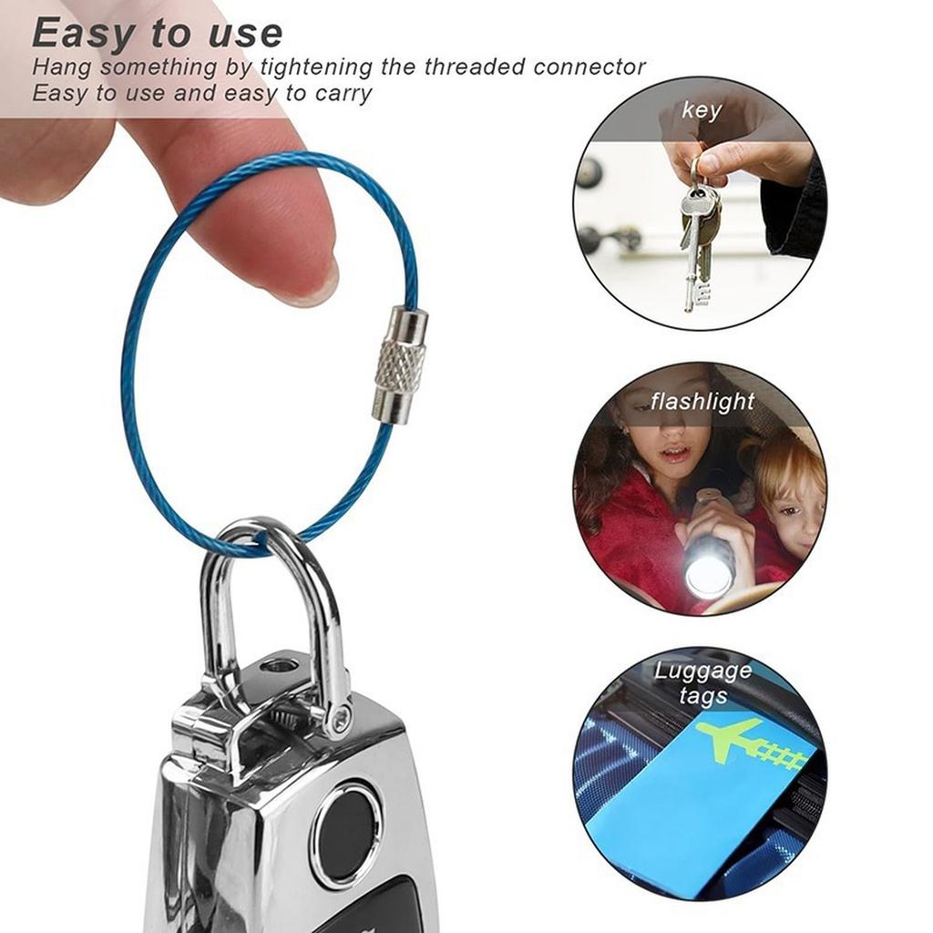 Stainless Steel Wire Keychain Ring Key Keyring Circle Rope Cable Loop Outdoor Camp Luggage Tag Screw Lock Gadget