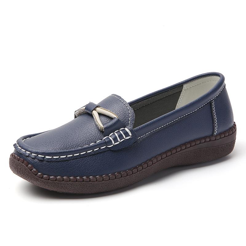 Women Simple Gold Loafers Leather Driving Moccasins Comfort Flats Black Casual Slip On Plus Size Black Shoes