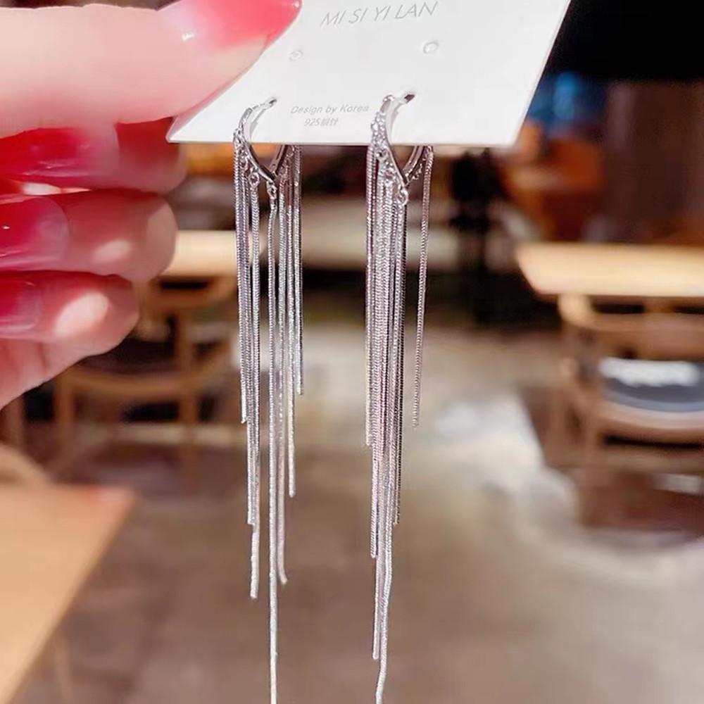 2026 Exaggerated Long Silver Colour Tassel Earrings for Woman Simple Personality Fashion Earrings Wedding Jewelry Birthday Gift