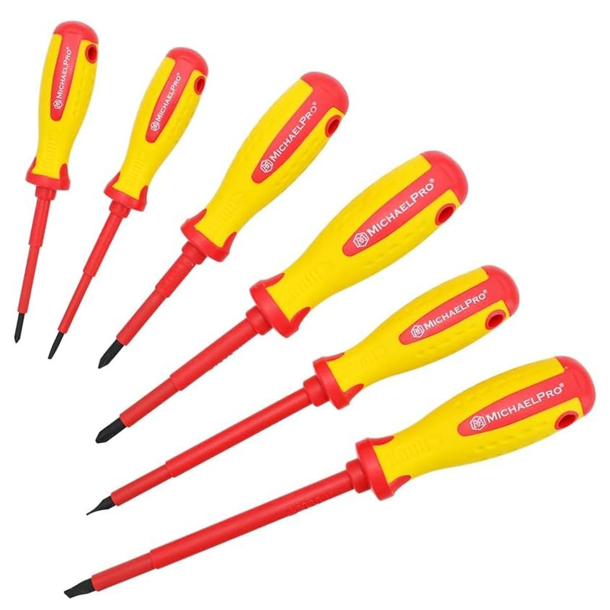 

MichaelPro 1000V VDE Insulated Screwdriver Tool Flathead and Phillips Screwdrivers with Magnetic Electrician Safety Tested 6-Piece Set, Electrician s