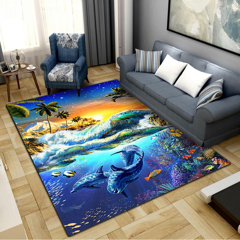 Dolphins Carpet Rug for Living Room Bedroom Home Sofa Decoration,Kids Play Non-slip Floor Mat