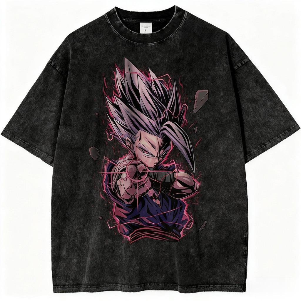 Dragon Ball Super Saiyan Gohan Printed Tshirt Mens and Womens Washed Tshirt High Quality Vintage Cotton Tshirt Tops
