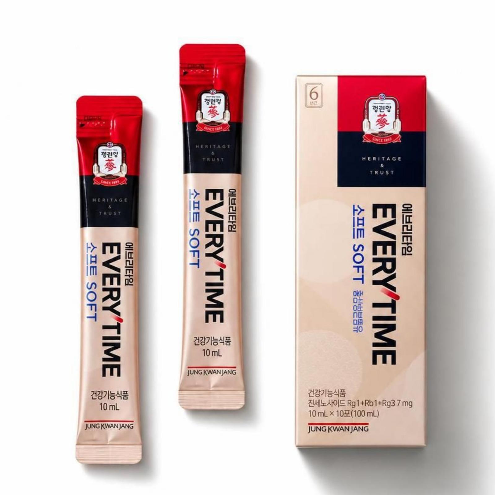 Jung Kwan Jang Everytime Soft Korean Red Ginseng Extract Stick Pack 10 Sticks 10ml x 10 PACKS