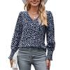 Loose Printed Long Sleeve V-neck Chiffon Shirt for Women