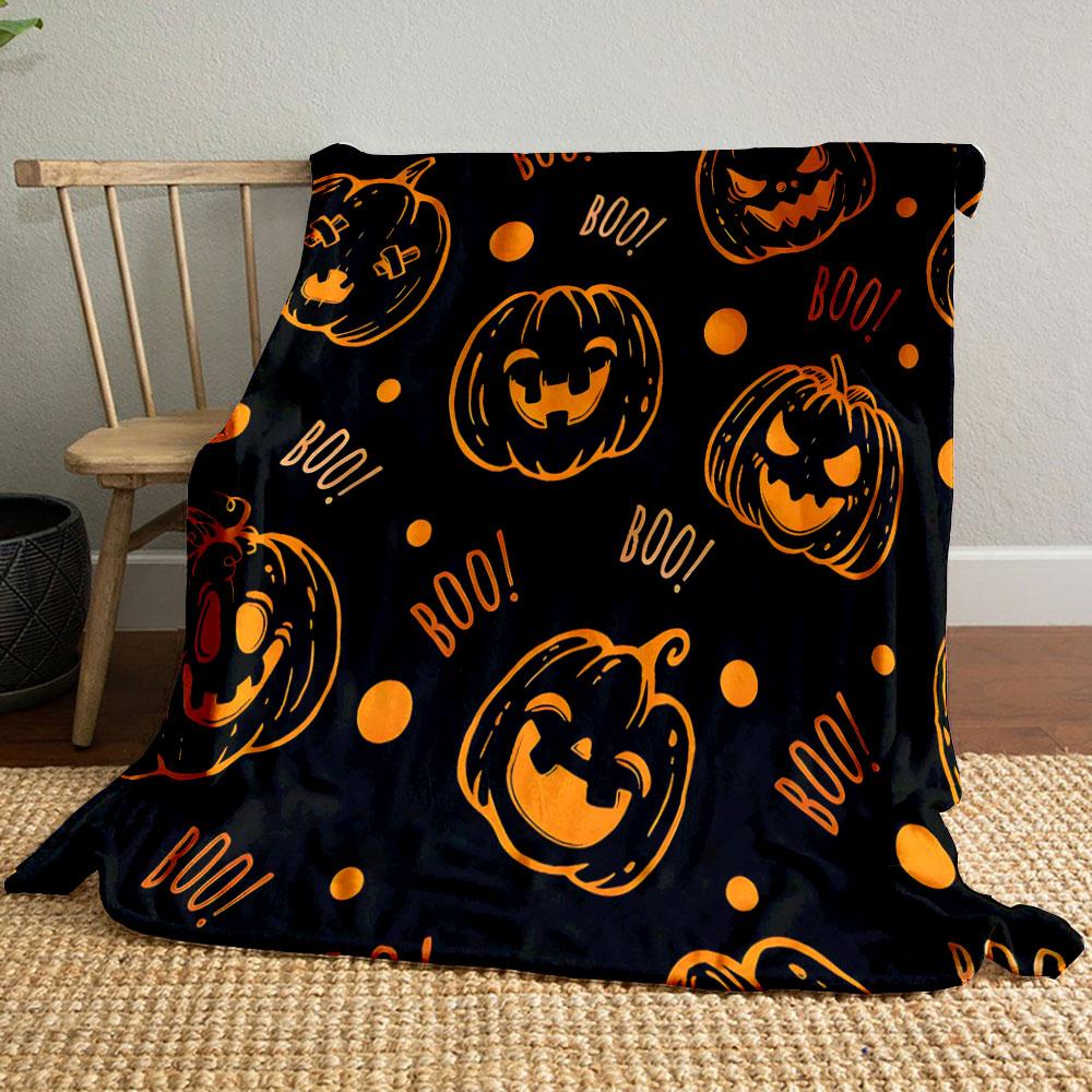 Halloween Pumpkin Faces Pattern Patterned blanket, flannel, suitable for all seasons, home decor, warm and cozy