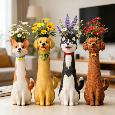 Handcrafted Quirky Dog Vase Whimsical Resin Dog-Shaped Flower Vase for Desk Bookshelf Indoor Outdoor Home Garden Decor
