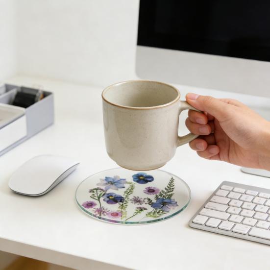 2D Urocze Kwiatowe Podkładki pod Kubki Vintage Kwiatowe Podkładki na Wesele Urodziny Dekoracja Stołu Wielokrotnego Użytku Okrągłe Akcesoria Kuchenne do Filiżanek