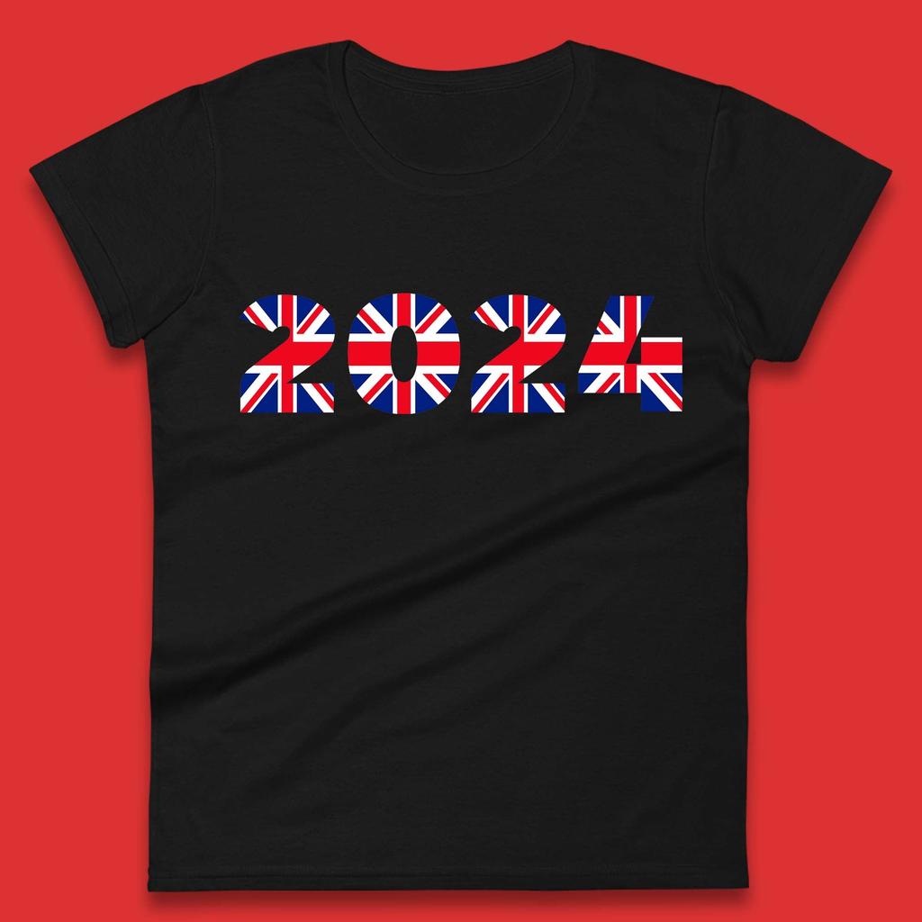 New Year 2024 UK Flag Womens T-Shirt Mens Tops Tees Unisex