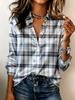 Women's collared long-sleeved checked satin blouse, loose cardigan, suitable for daily commuting, casual shopping and weekend outdoor gatherings