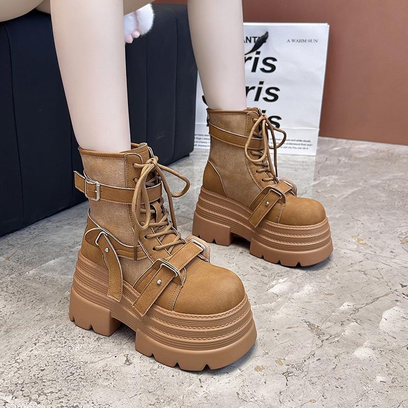 

Women s 2025 Autumn Thick-Soled 10cm Height-Increasing Lace-Up Martin Boots - Retro Workwear Style 37