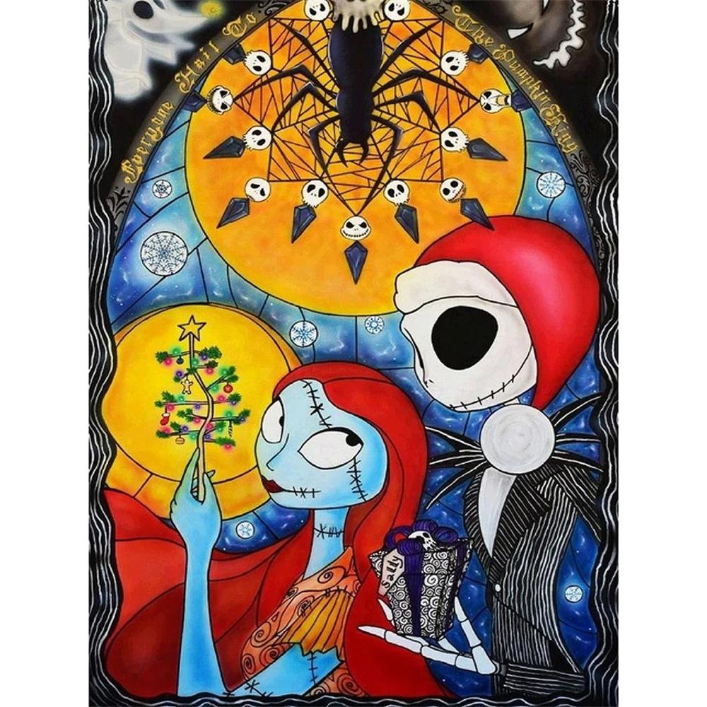 Disney Diamond Painting The Nightmare Before Christmas Stained Glass Art Painting 5D DIYRhinestoneDiamondEmbroideryCrossStitchHomeandWeddingDecoration Round 20x30cm