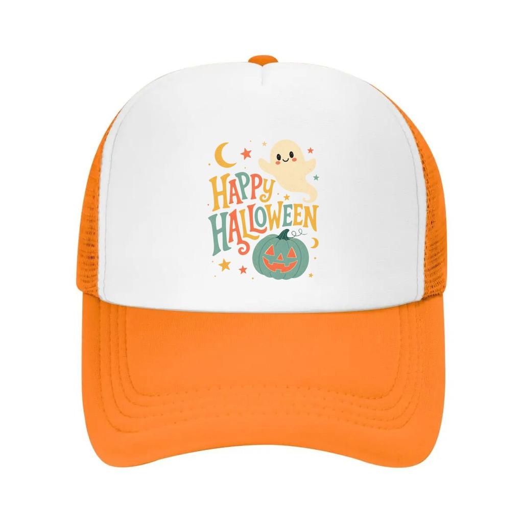 Playful Halloween Ghost Pumpkin Typo Mesh Baseball Cap Casual Hat Outdoor For Womens Unisex FeUnisex