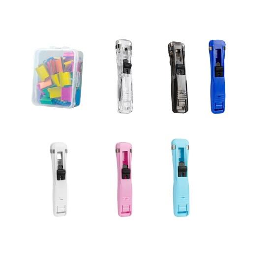Portable Binder Clip Stapler No Hole Punching Metal Clip Stapler Reusable Office Document Binder Dispenser for Office And Home Use