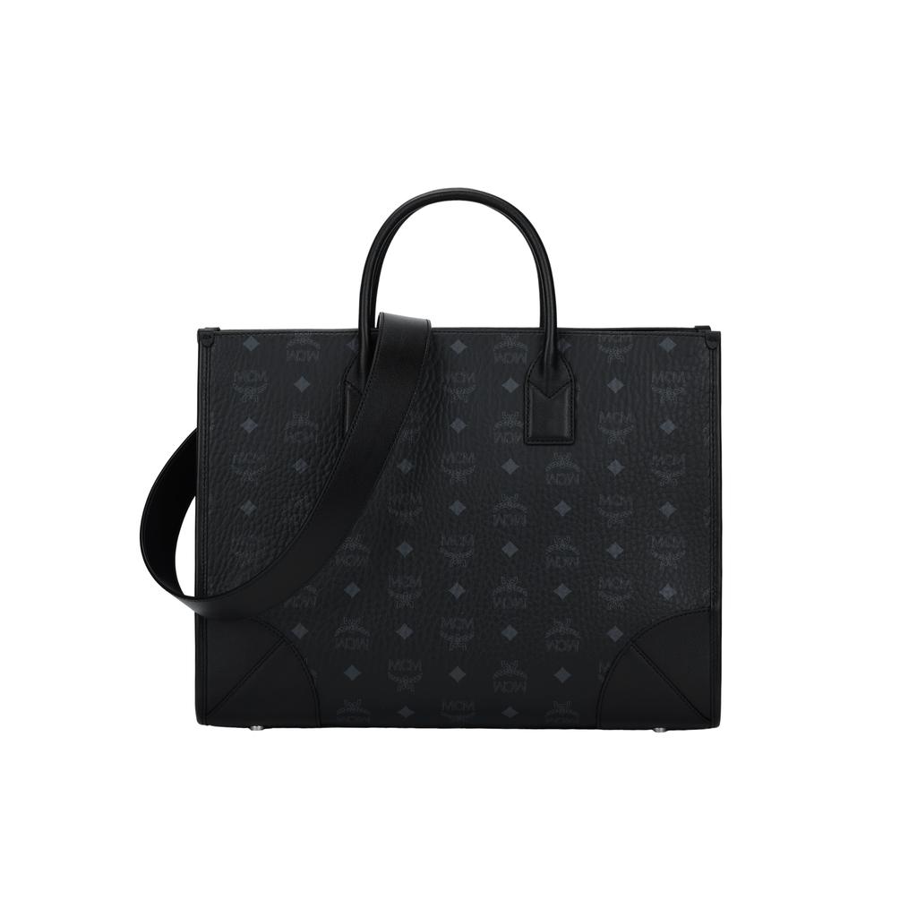 New MCM München Coated Canvas With Nappa Leather Trim Tote Bag, Shopping Bag, Shoulder Bag, Handbag Large Women's Black MWTCSBO02BK001