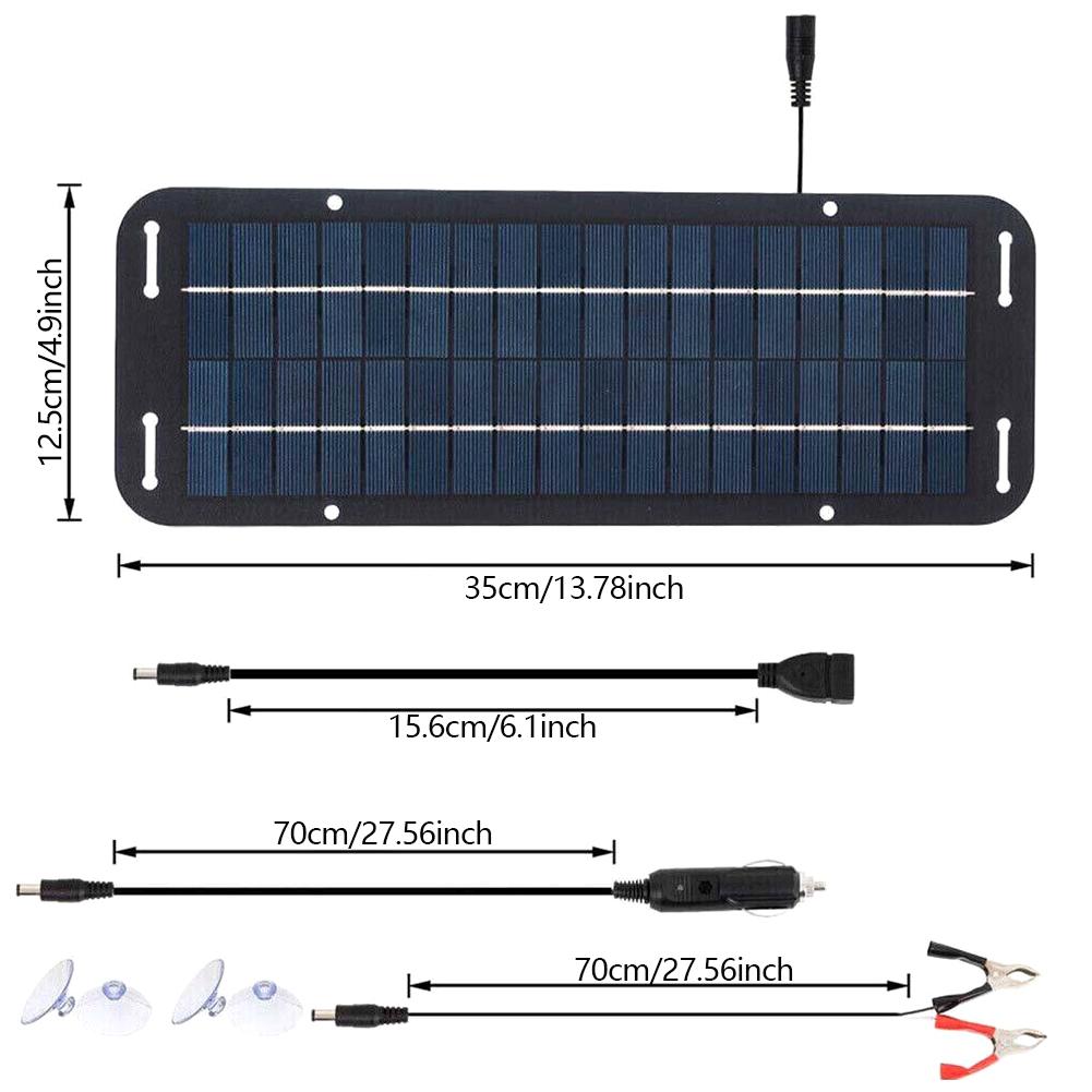 Trickle Charger Battery Charger Kit With Double-Headed Clip 6W 12V Flexible Solar Panel for Car RV Boat Solar Power