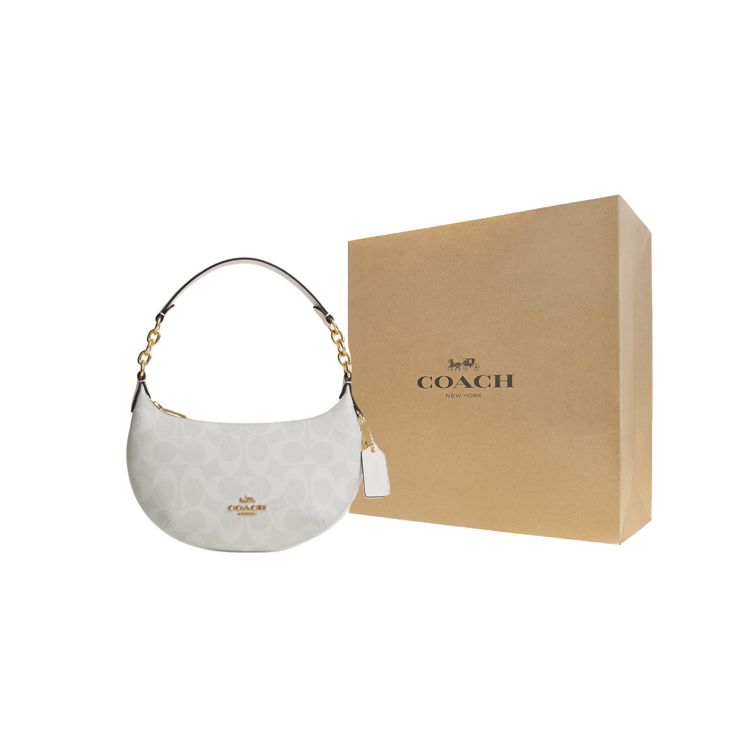 Coach Payton 21 Klassische Monogramm Reißverschluss Beschichtetes Canvas und Leder Umhängetasche Damen Handtaschen Gold Weiß CM273-IMRFF