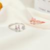 Open Adjustable Rabbit Flower Ring Oval Shiny Stone Pink Ear Enamel Cute Animal Floral Finger Jewelry for Women
